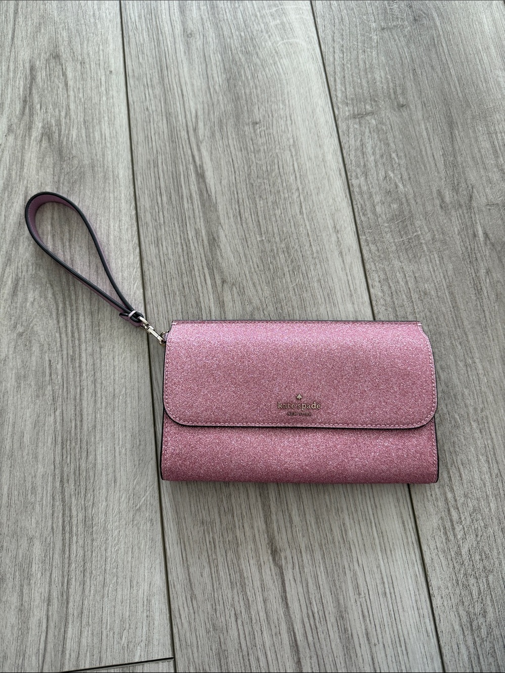 Kate Spade Boxed Pink Glimmer Glitter Mixed Material Phone Wristlet
